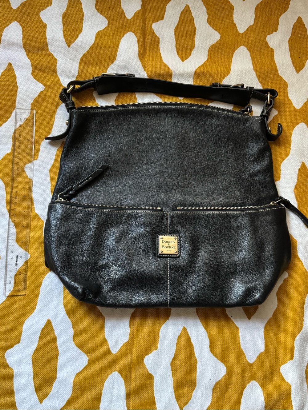 Dooney & Bourke Black Leather Shoulder Bag with Front Zip
